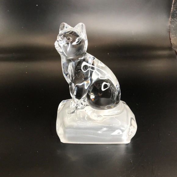 Lead Crystal Cat on Frosted Pillow Paperweight Figurine Crystal D'Arques - Picture 8 of 10